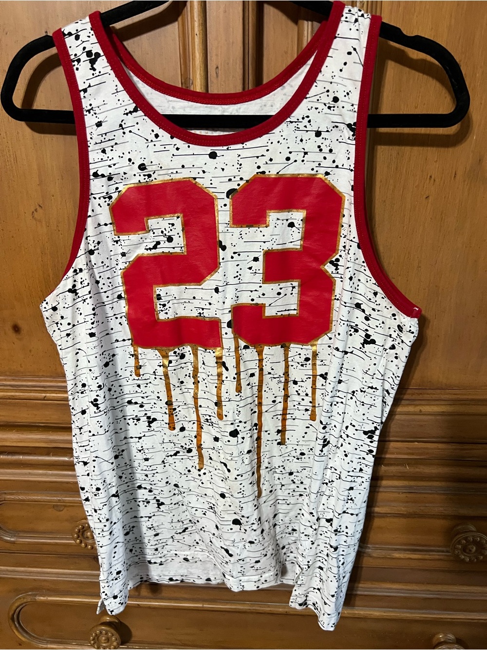Kids White & Red '23 Graphic Tank Top with Gold Drip Detail